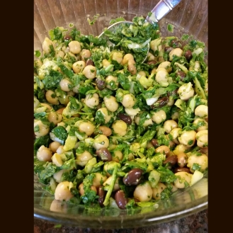 Chickpea, spinach, and cilantro salad with a sweet and tangy dressing